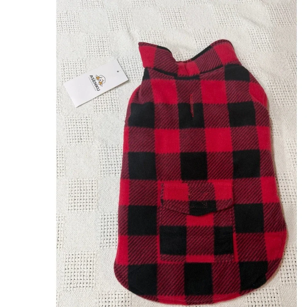 Asenku Dog Vest Red Buffalo Plaid Reversible Puffer Jacket Size M Fleece Coat
